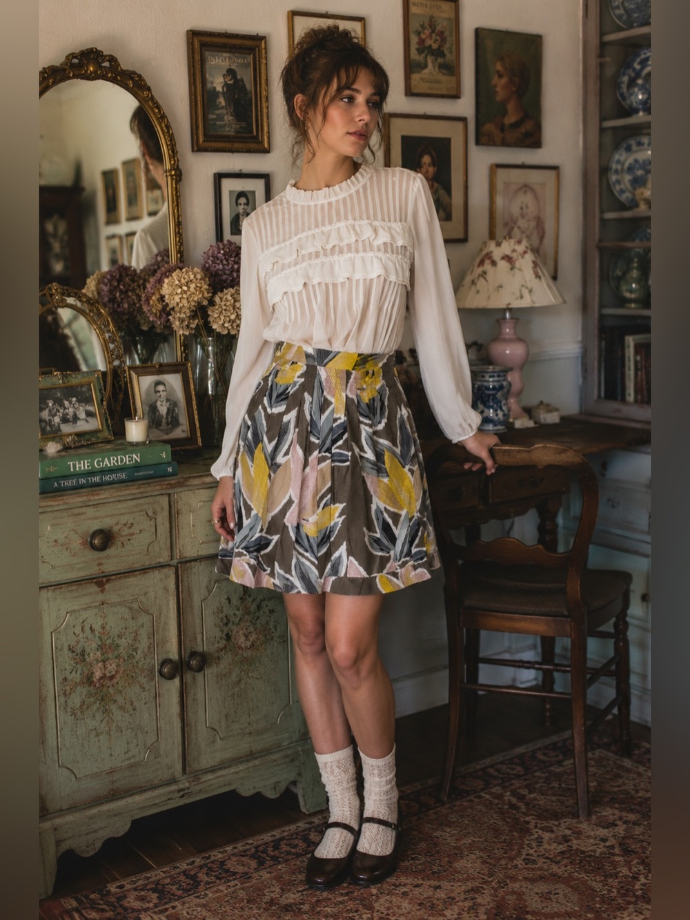 Essentiel Antwerp Silk Cotton Floral A-Line Skirt - Whimsigoth Cottagecore 4